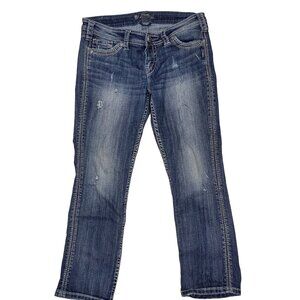 Silver Jeans Twisted Capri Distressed Jeans Womens 28x25 Y2K Low Rise Whiskered